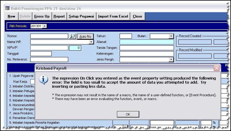 The field is too small to accept the amount of data