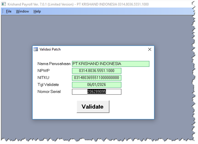 Contoh PT KRISHAND INDONESIA muncul setelah update
