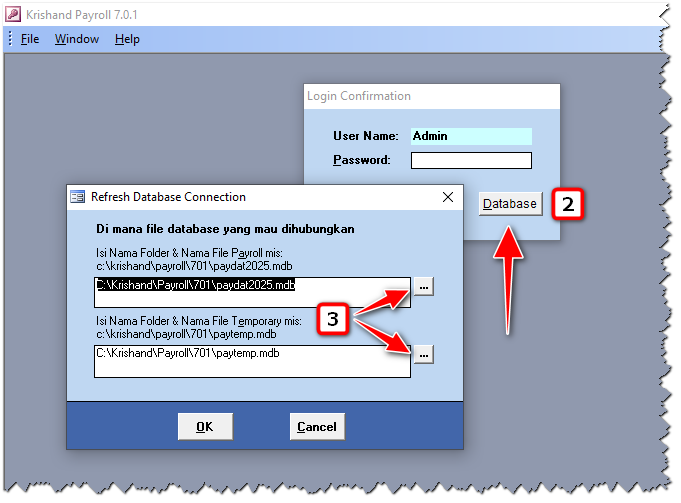 Arahkan kembali Database dan File Temporary pada menu Refresh Database Connection.